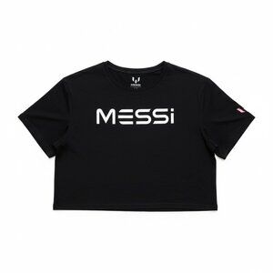 Messi Womens Black Cropped T-Shirt Short Sleeves "10" Pink Graphic Print Large